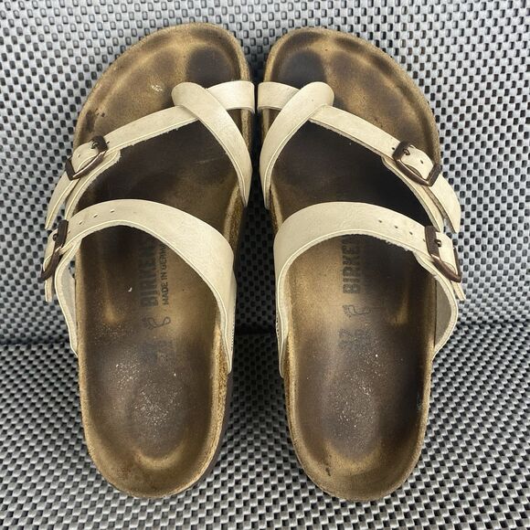Birkenstock Mayari Adult Sandals 37 L6 M4 Cream Leather Buckle Made In Germany - Picture 8 of 13